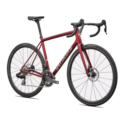 Specialized Aethos 2 Pro road bike with SRAM Force AXS E1 drivetrain in Gloss Red Sky