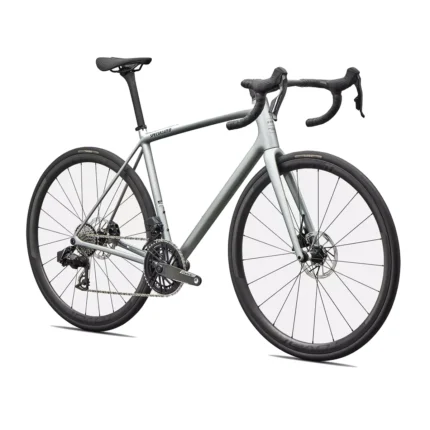 Specialized Aethos 2 Pro road bike with SRAM Force AXS E1 drivetrain in Gloss Shadow Silver