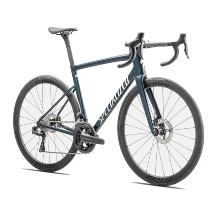 Specialized Tarmac SL8 Expert Di2 race road bike with Roval C38 carbon wheels in Gloss Deep Lake Metallic