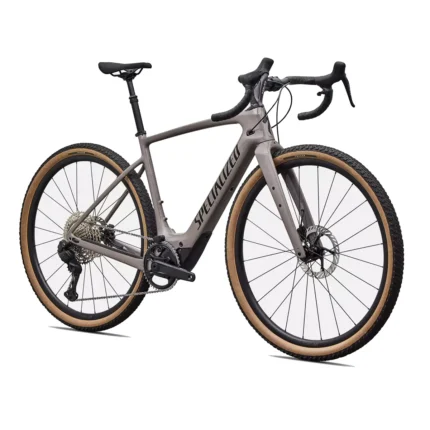 Specialized Turbo Creo 2 Comp electric road bike with 700x50c Tracer TLR tires in Gloss Desert Metallic